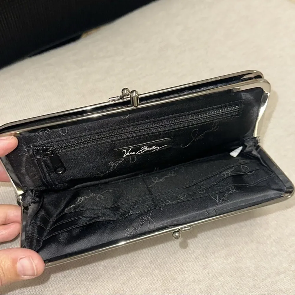 VB Camellia Black Ivory Tan Gray Floral Quilted Cotton Kissing Wallet